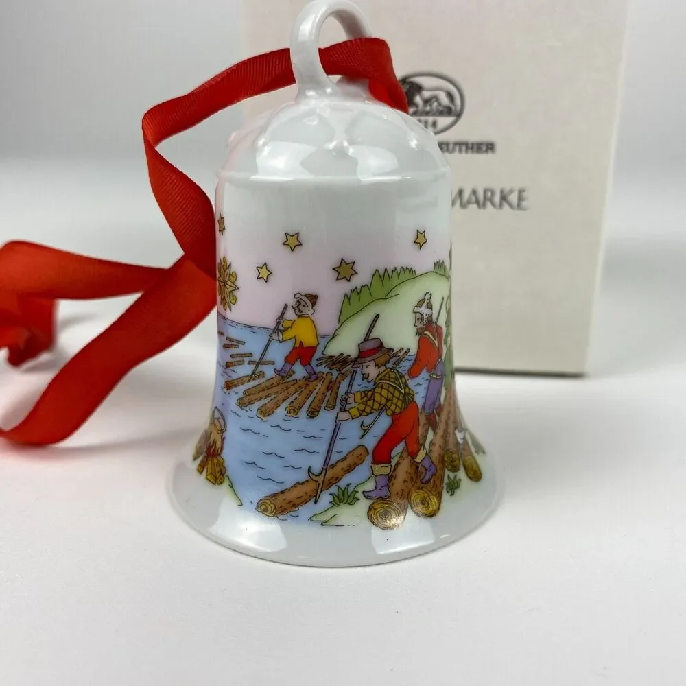 VTG Hutschenreuther Flößerland 1998 Germany Christmas Bell Ornament Porcelain